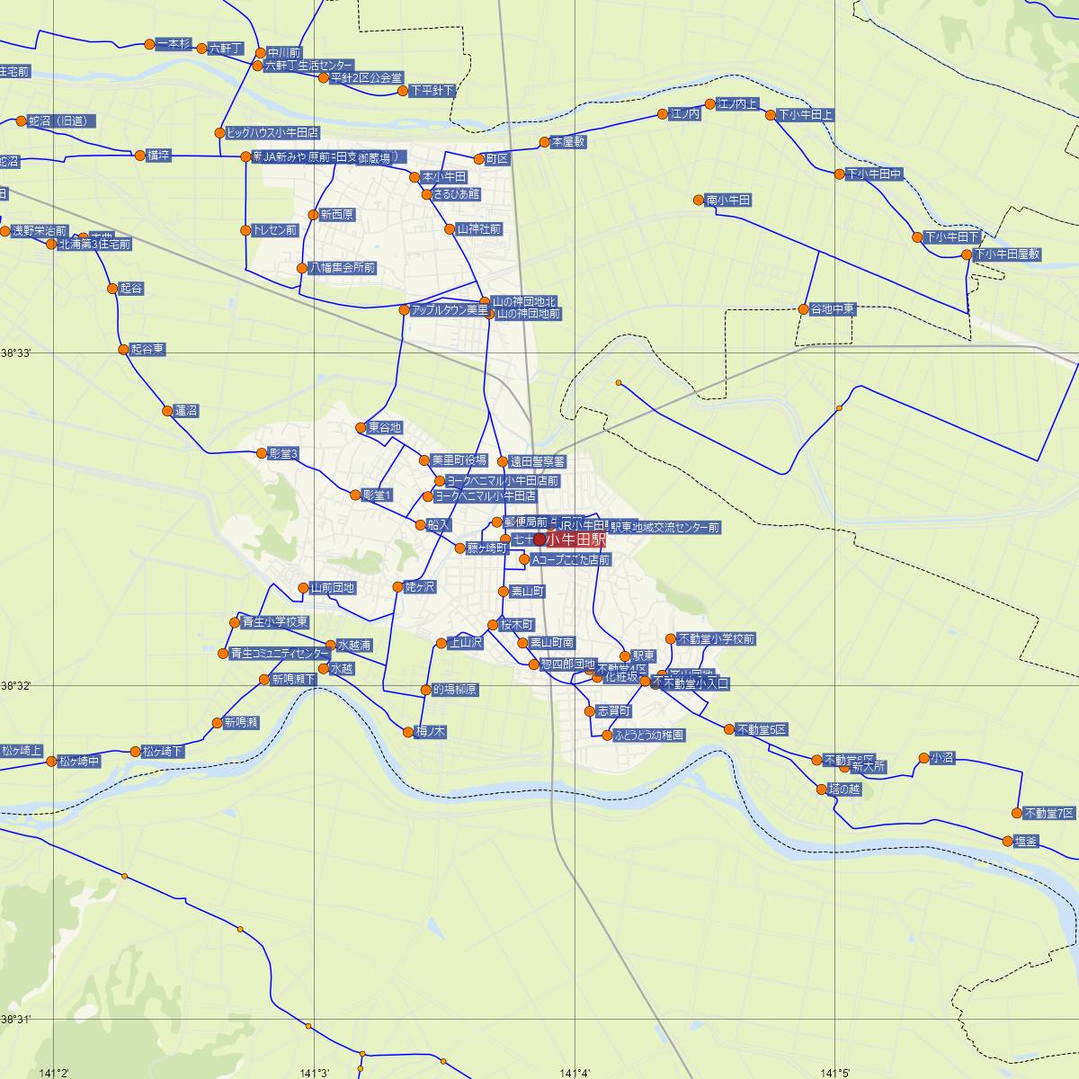 小牛田駅（JR東日本）周辺のバス路線図