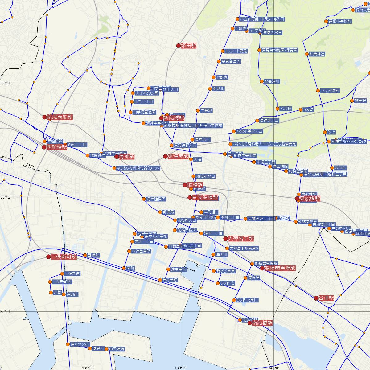 船橋駅（JR東日本）周辺のバス路線図