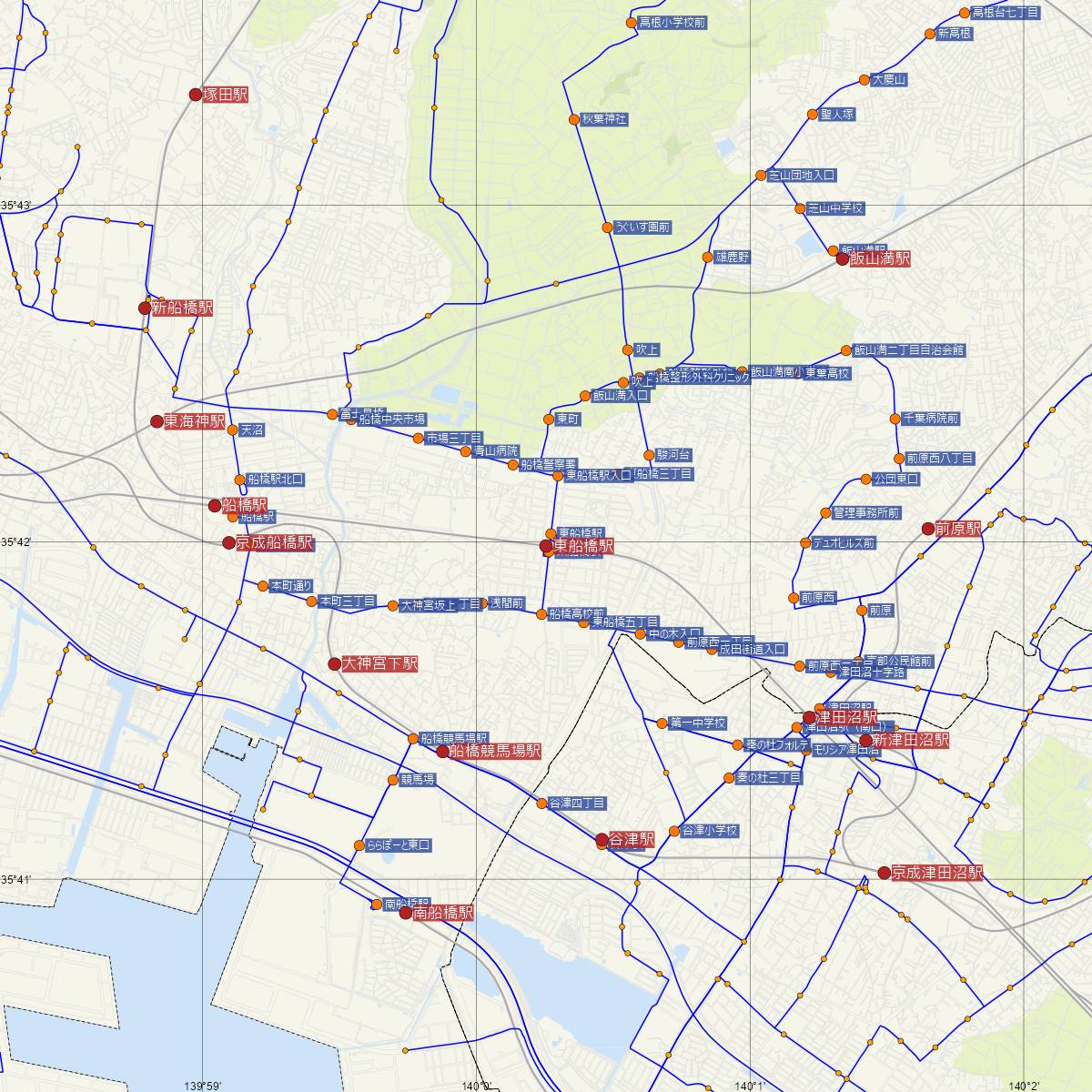 東船橋駅（JR東日本）周辺のバス路線図