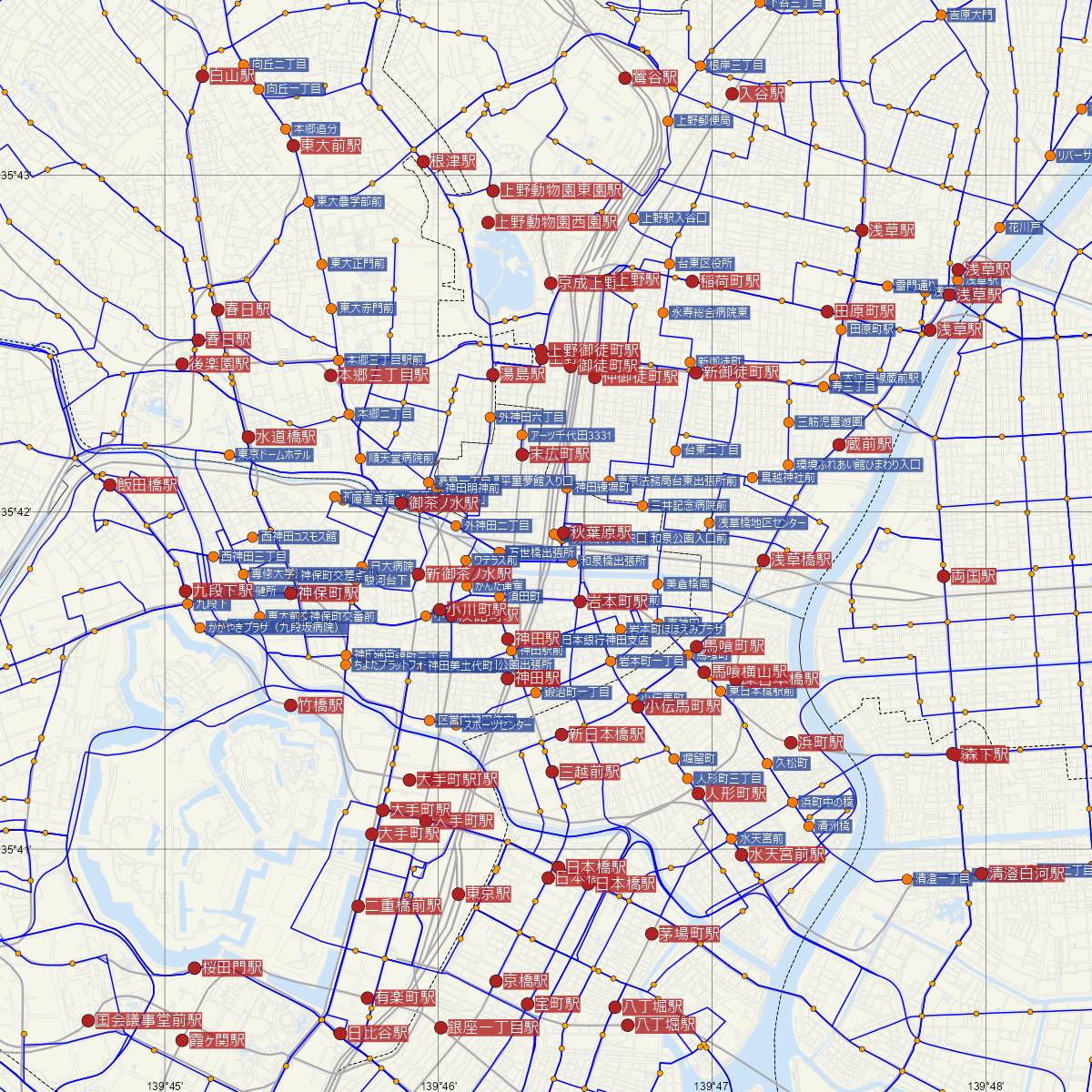 秋葉原駅（JR東日本）周辺のバス路線図