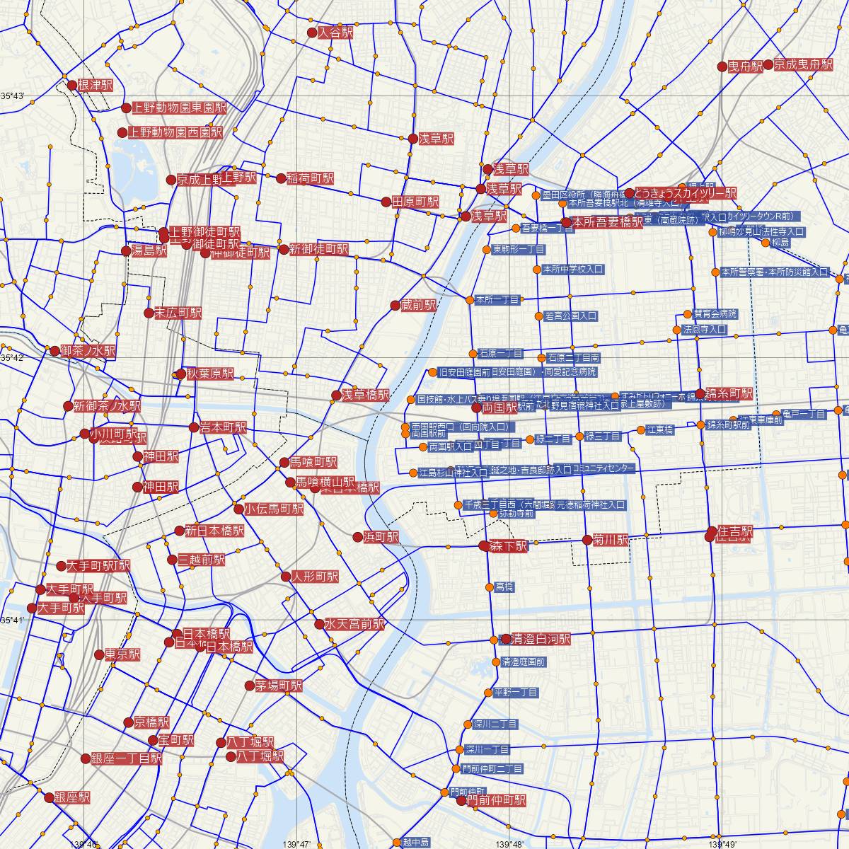 両国駅（JR東日本）周辺のバス路線図