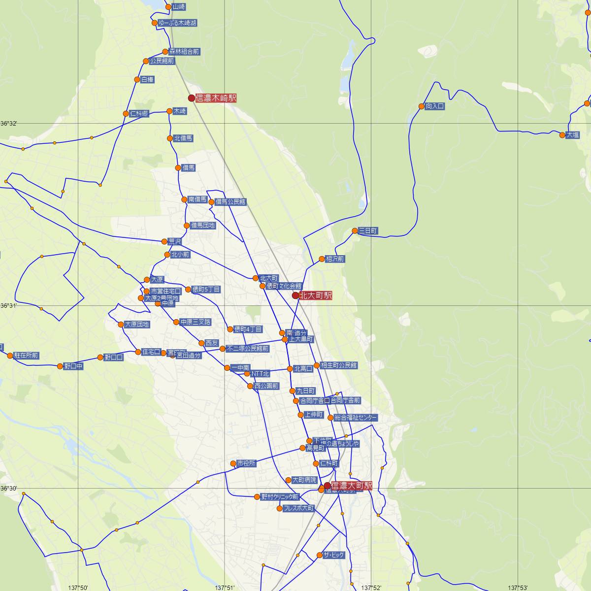 北大町駅（JR東日本）周辺のバス路線図