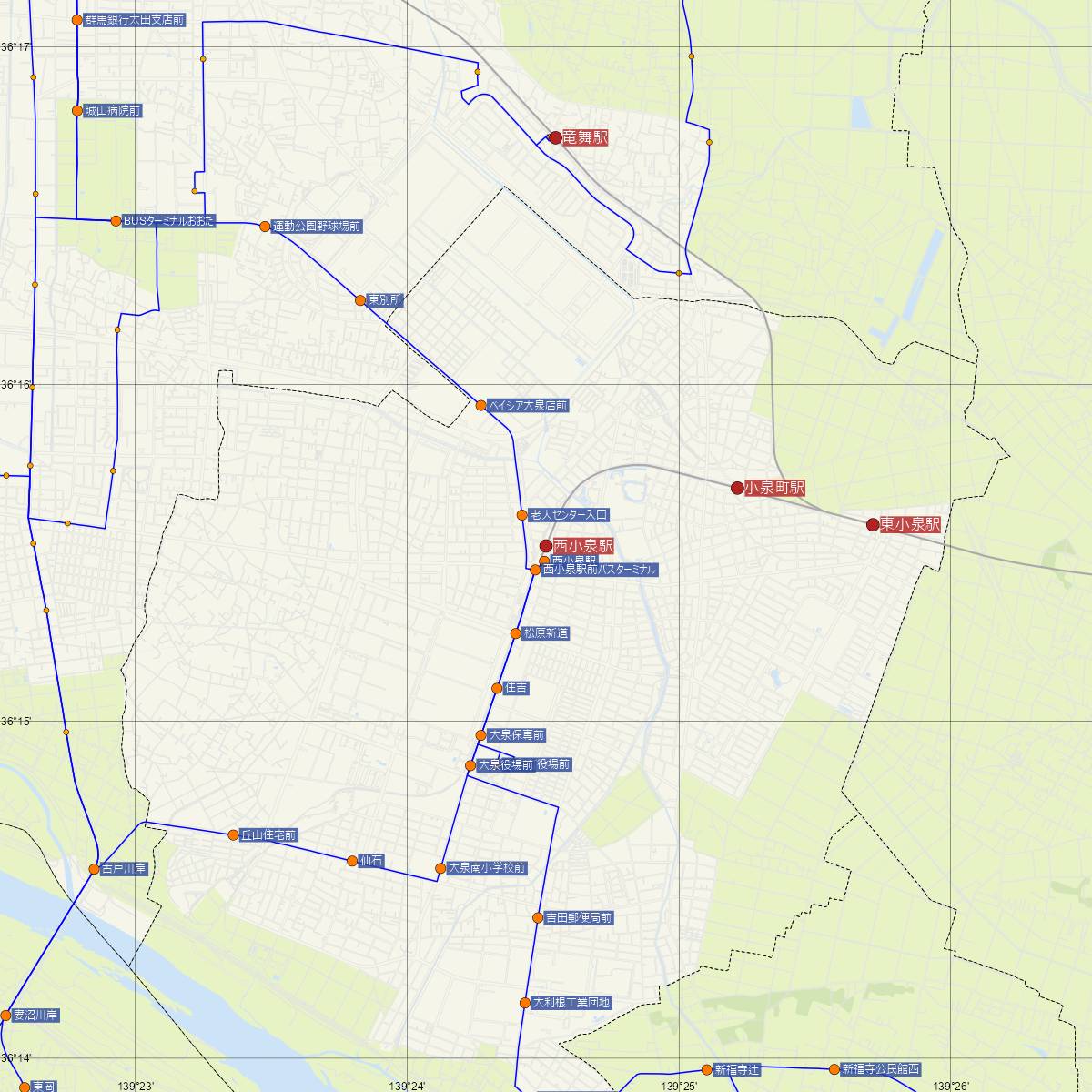 西小泉駅（東武鉄道）周辺のバス路線図