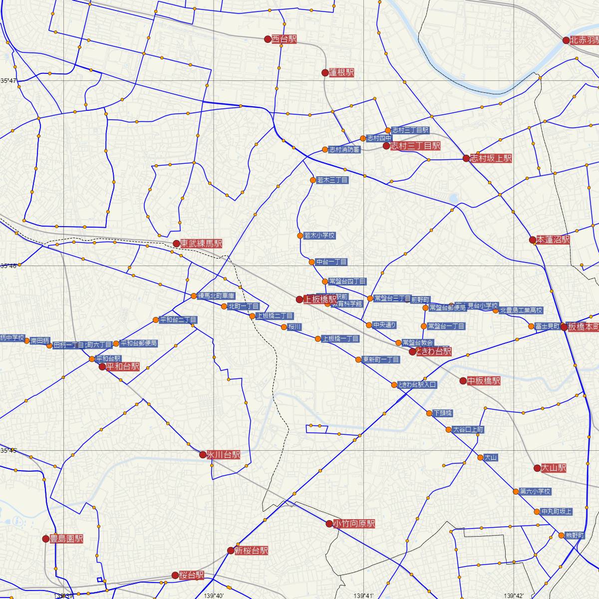 上板橋駅（東武鉄道）周辺のバス路線図