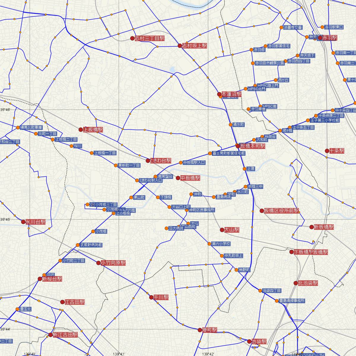 中板橋駅（東武鉄道）周辺のバス路線図