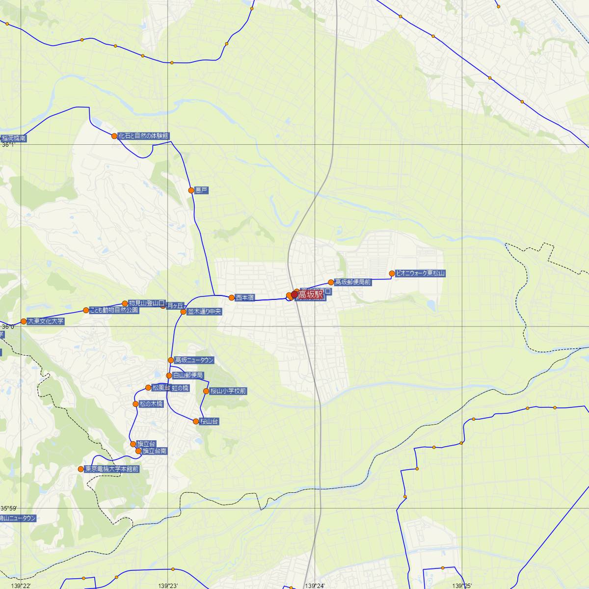 高坂駅（東武鉄道）周辺のバス路線図
