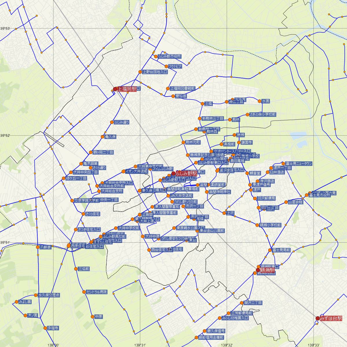 ふじみ野駅（東武鉄道）周辺のバス路線図