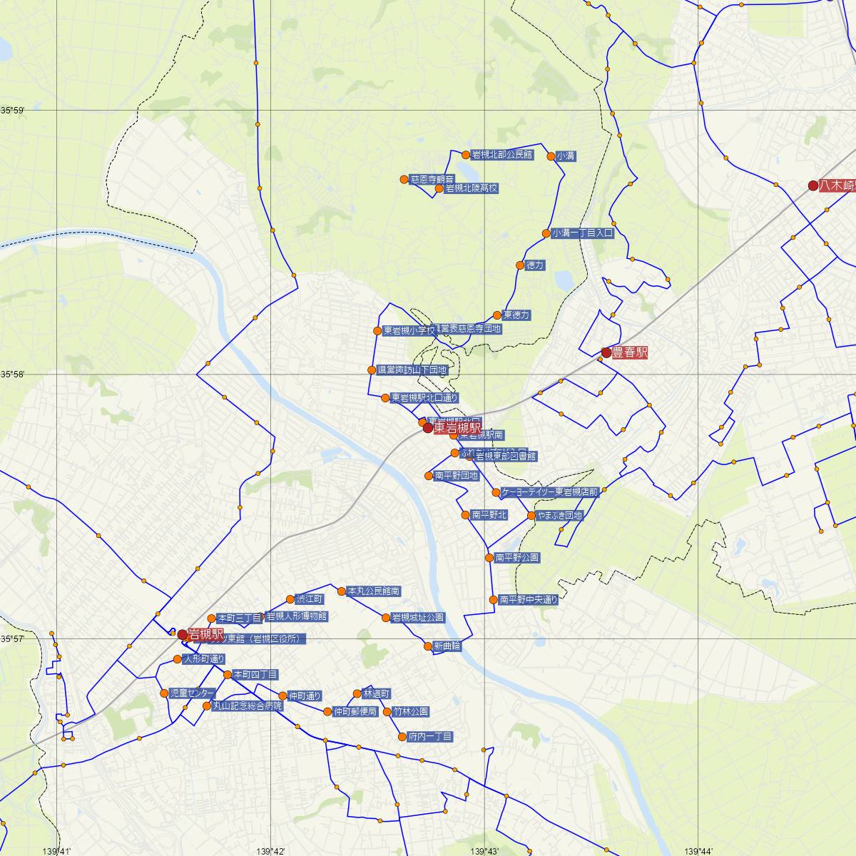 東岩槻駅（東武鉄道）周辺のバス路線図