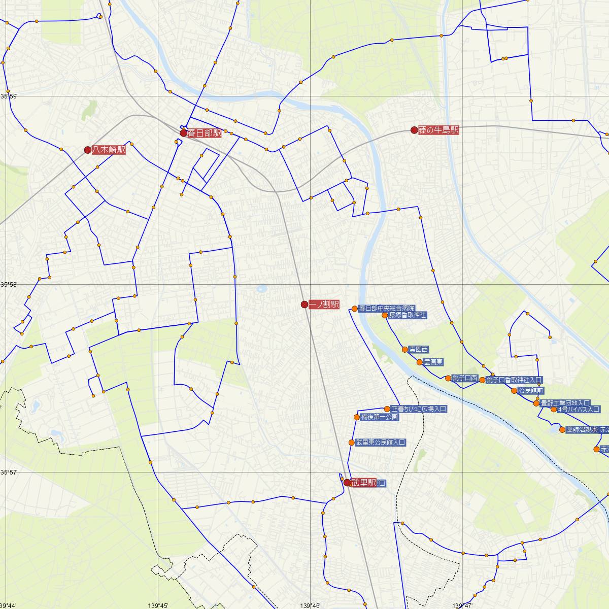 一ノ割駅（東武鉄道）周辺のバス路線図