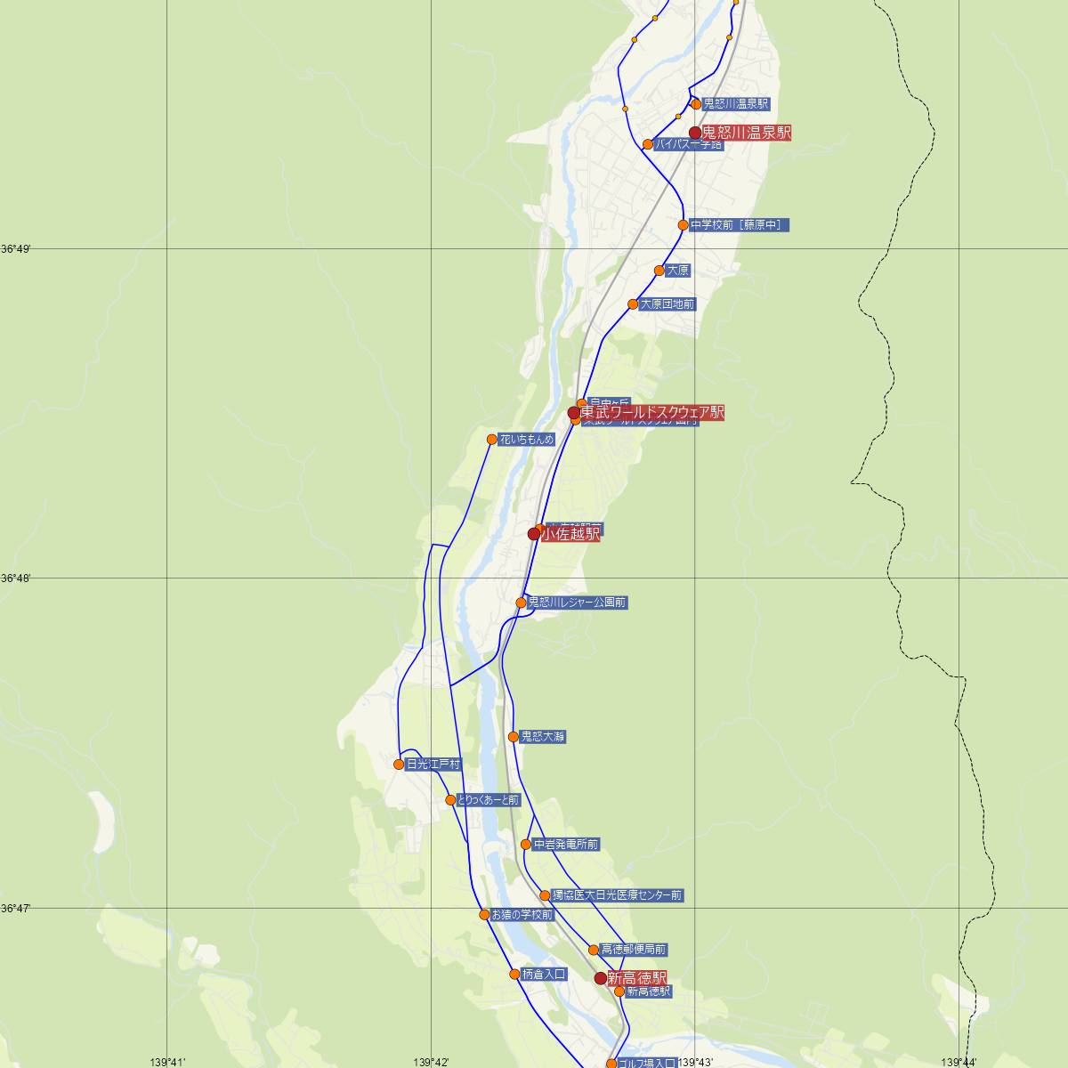 小佐越駅（東武鉄道）周辺のバス路線図