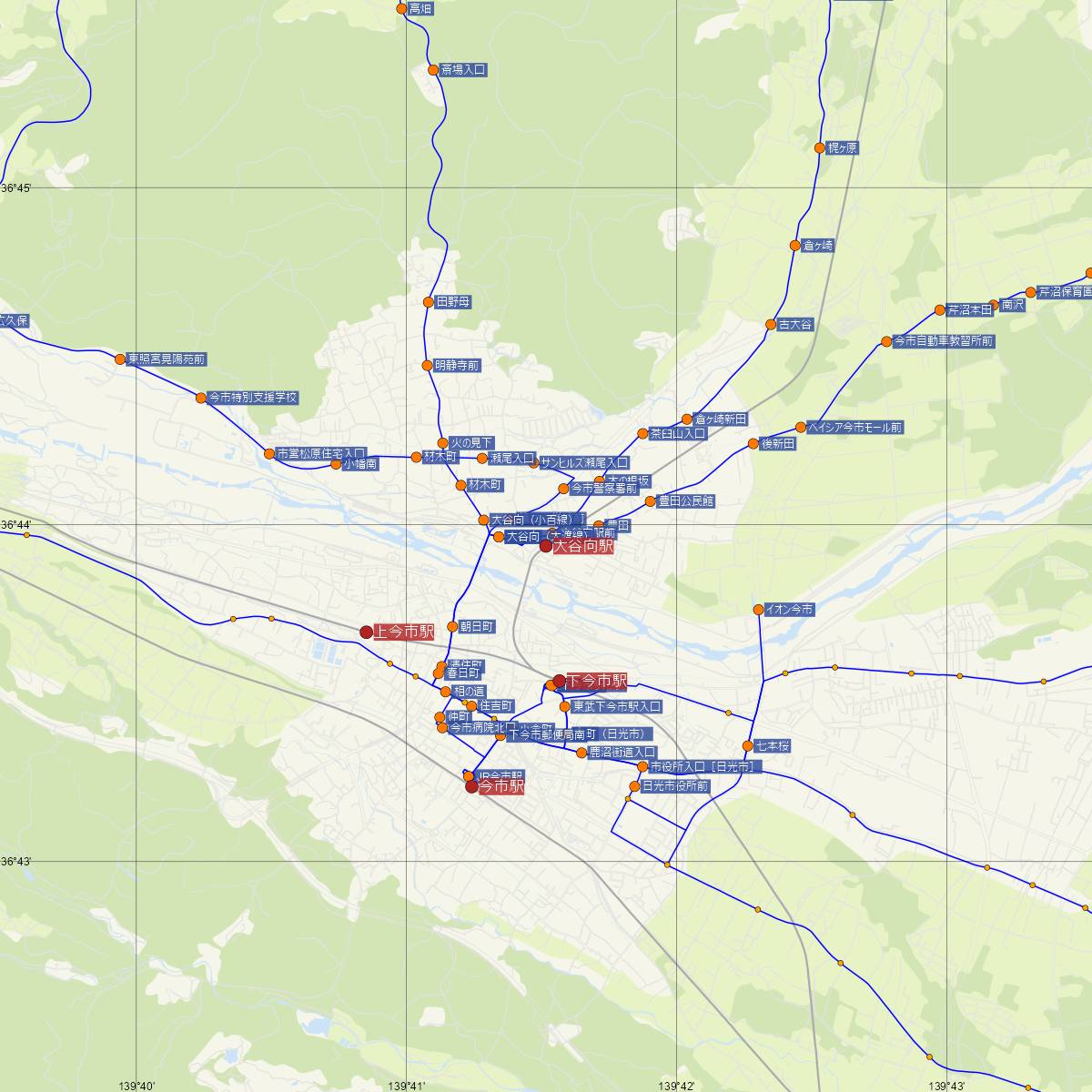 大谷向駅（東武鉄道）周辺のバス路線図