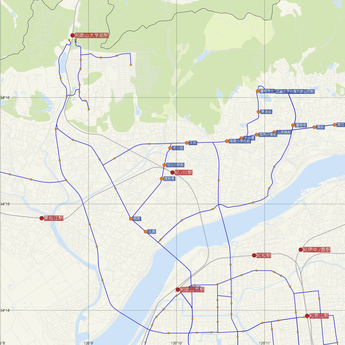 紀ノ川駅（南海電鉄）周辺のバス路線図