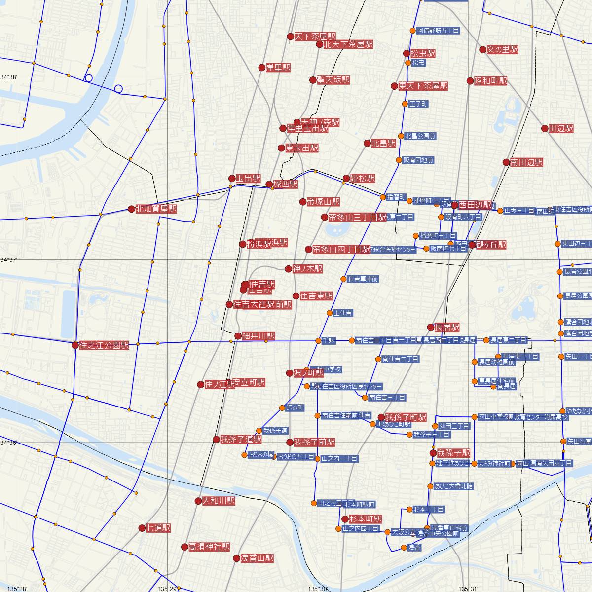 住吉東駅（南海電鉄）周辺のバス路線図