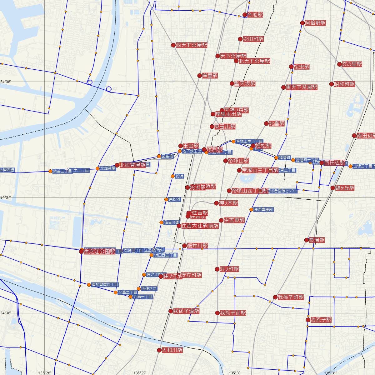 粉浜駅（南海電鉄）周辺のバス路線図