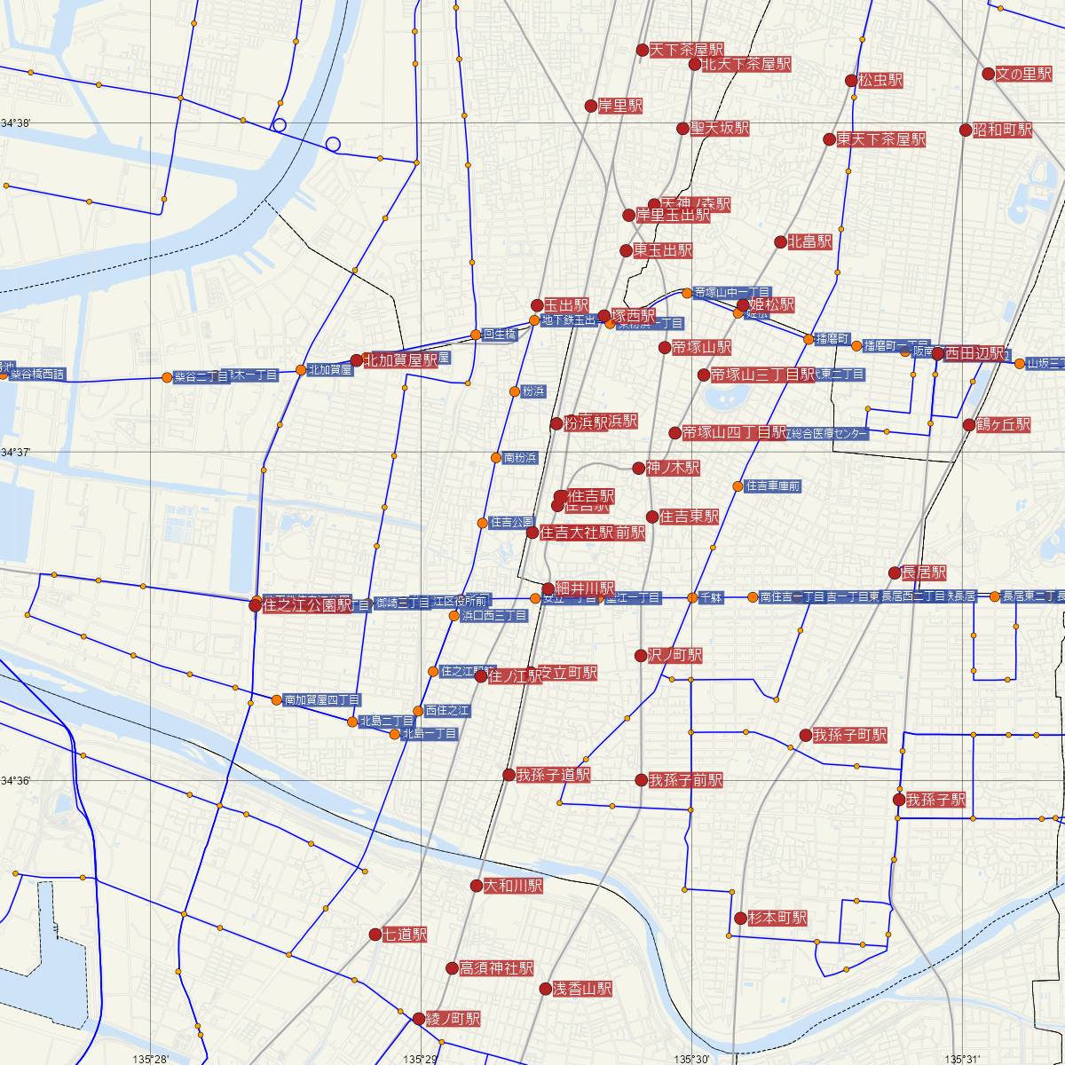 住吉大社駅（南海電鉄）周辺のバス路線図