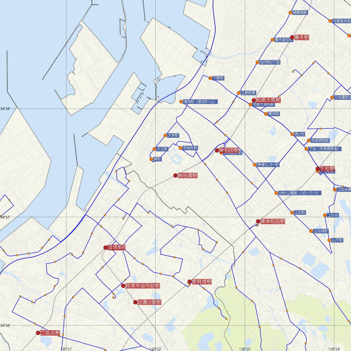 蛸地蔵駅（南海電鉄）周辺のバス路線図