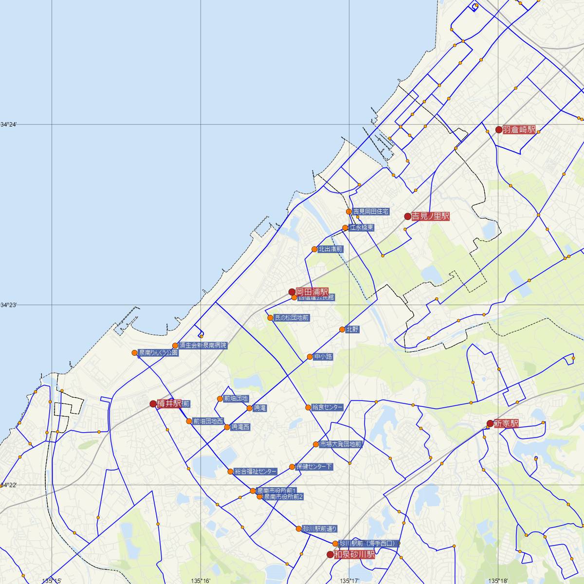 岡田浦駅（南海電鉄）周辺のバス路線図