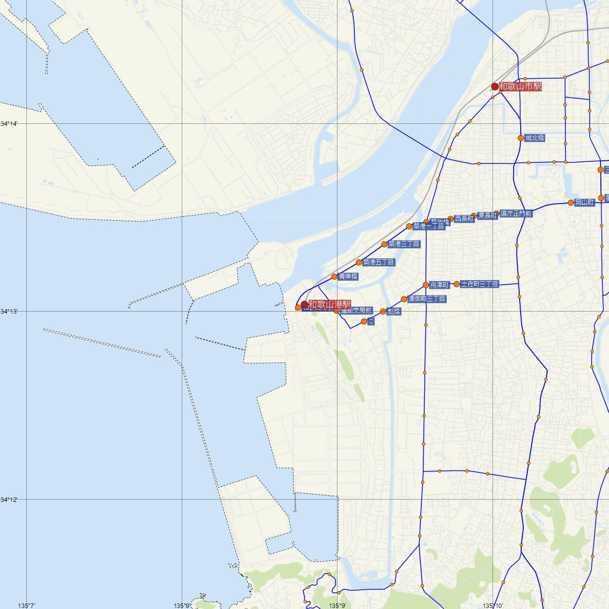 和歌山港駅（南海電鉄）周辺のバス路線図