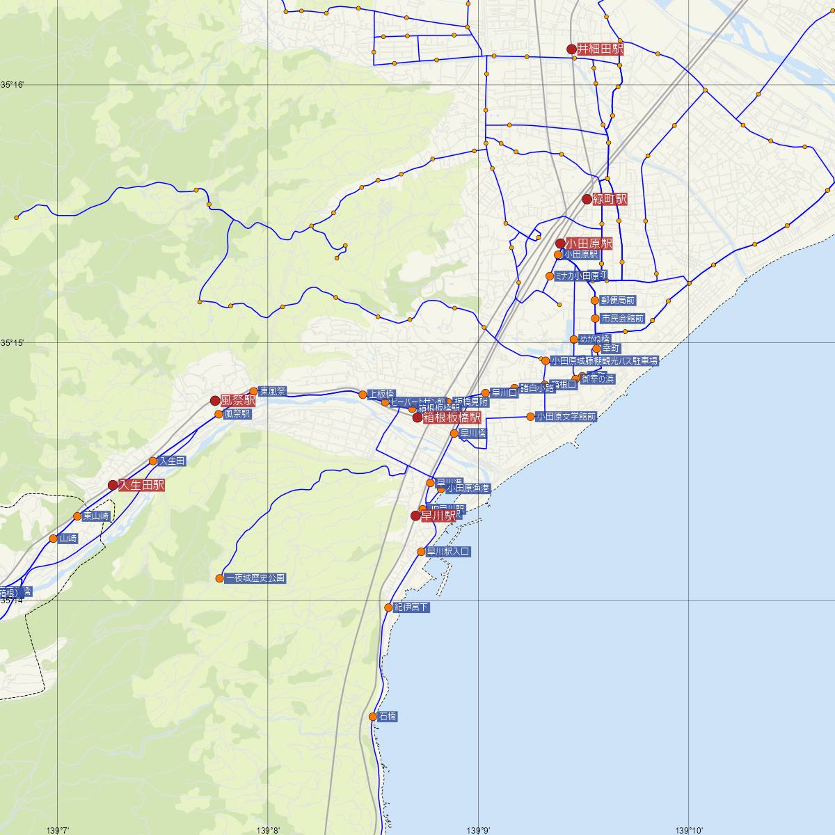 箱根板橋駅（箱根登山鉄道）周辺のバス路線図