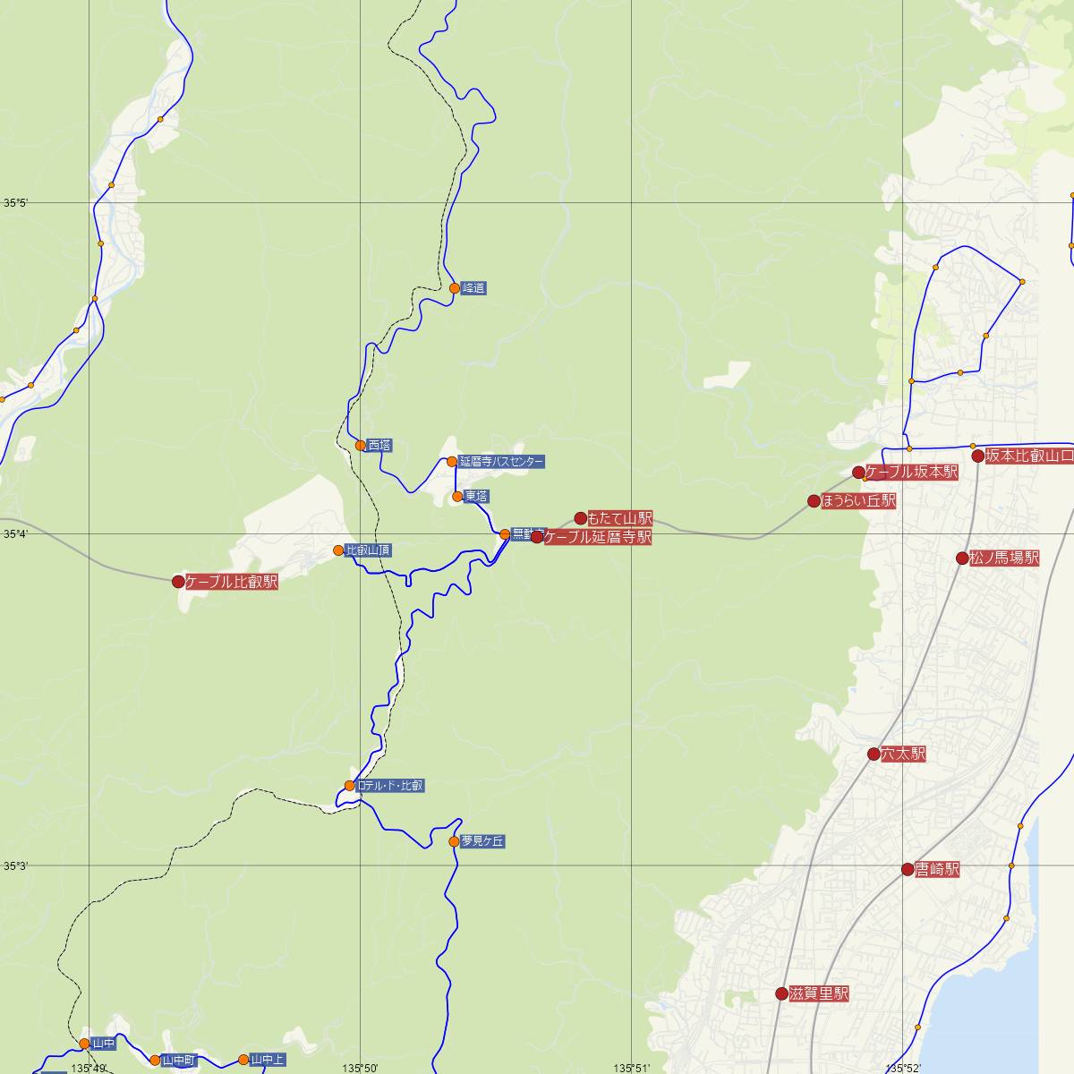 ケーブル延暦寺駅（比叡山鉄道）周辺のバス路線図