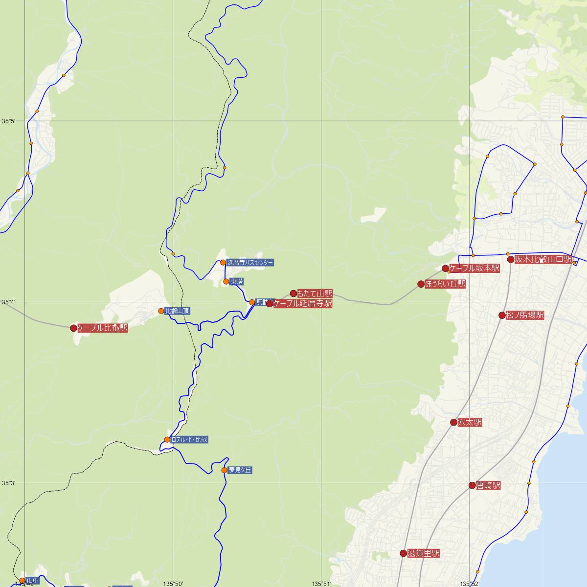 もたて山駅（比叡山鉄道）周辺のバス路線図