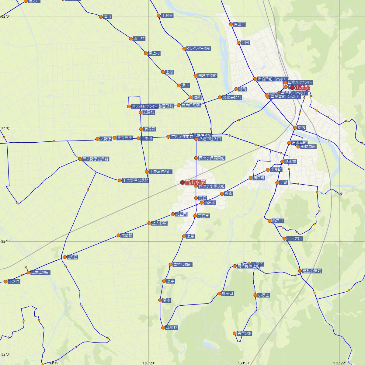 西出水駅（肥薩おれんじ鉄道）周辺のバス路線図