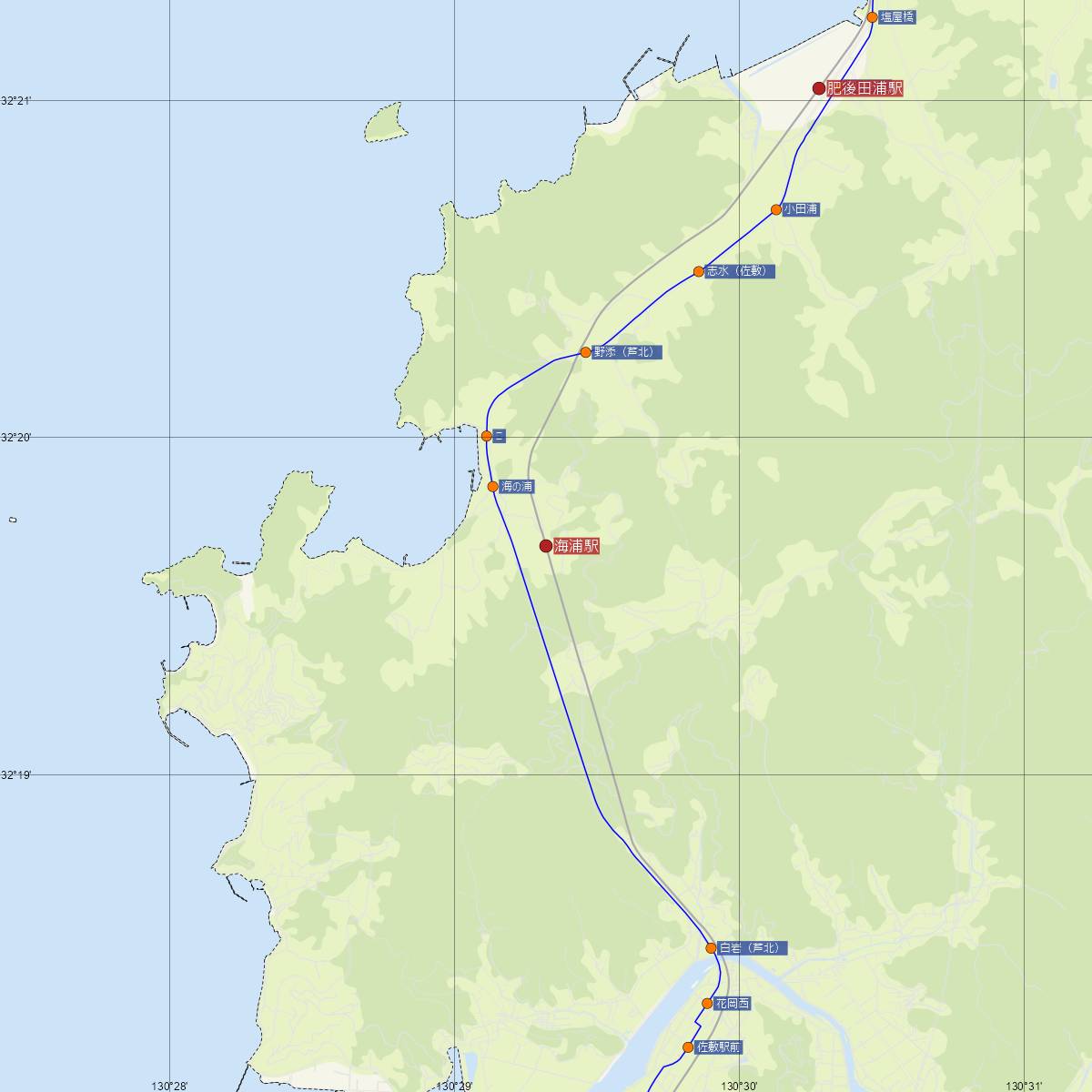 海浦駅（肥薩おれんじ鉄道）周辺のバス路線図