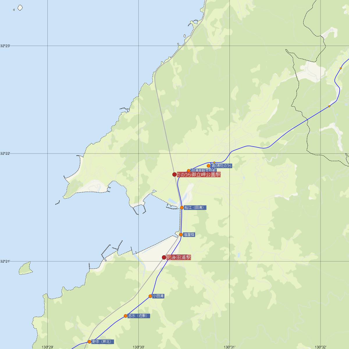 たのうら御立岬公園駅（肥薩おれんじ鉄道）周辺のバス路線図