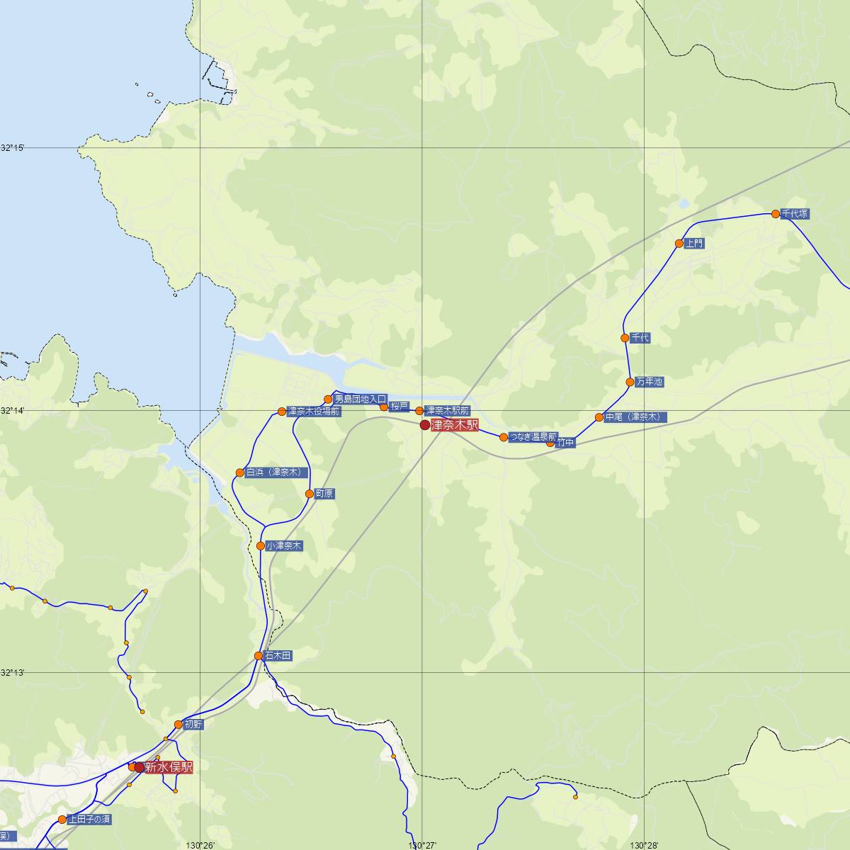 津奈木駅（肥薩おれんじ鉄道）周辺のバス路線図