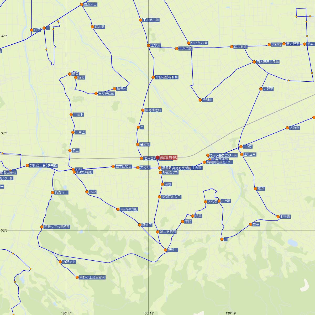 高尾野駅（肥薩おれんじ鉄道）周辺のバス路線図