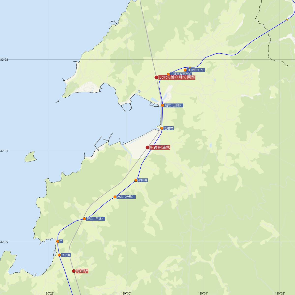 肥後田浦駅（肥薩おれんじ鉄道）周辺のバス路線図