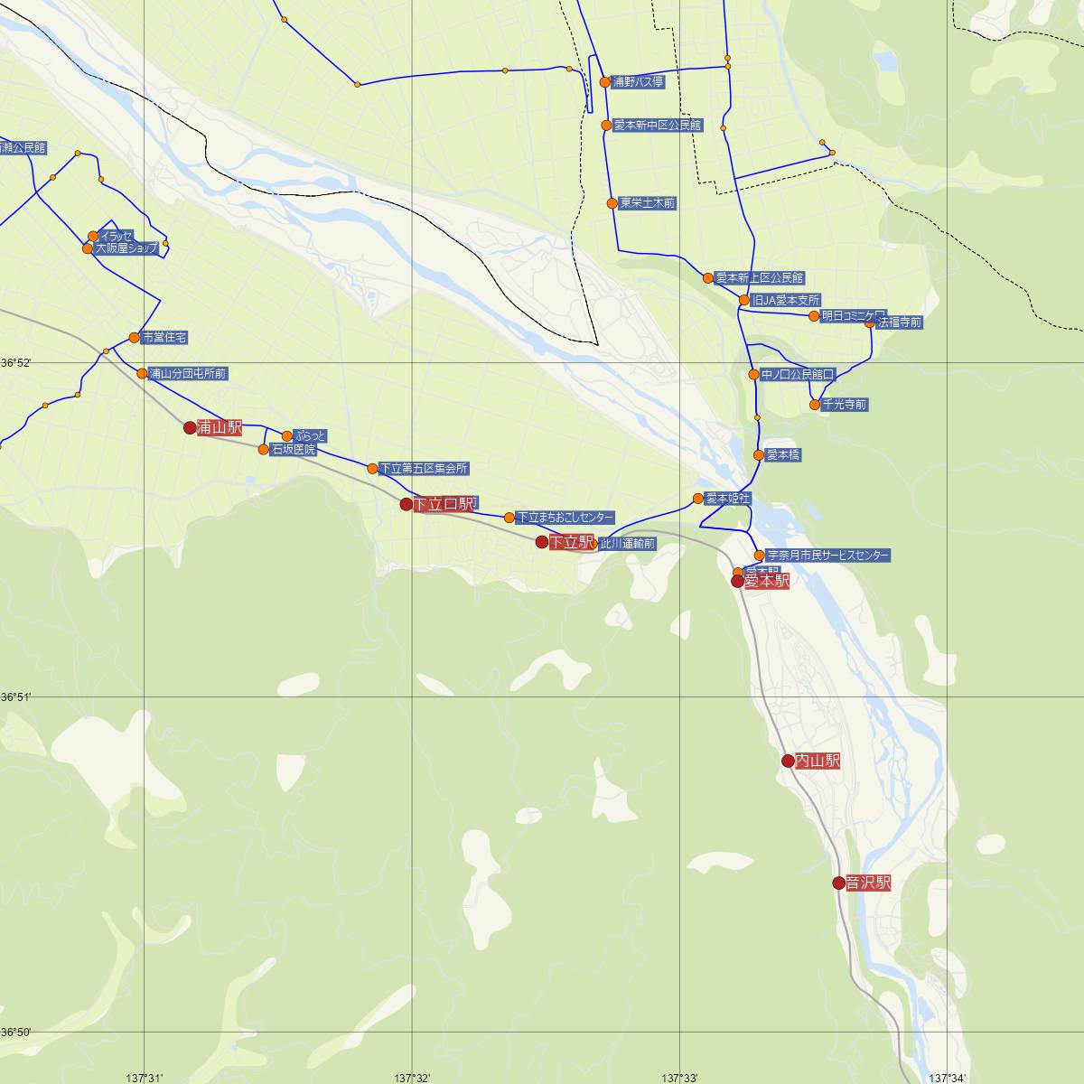 下立駅（富山地方鉄道）周辺のバス路線図