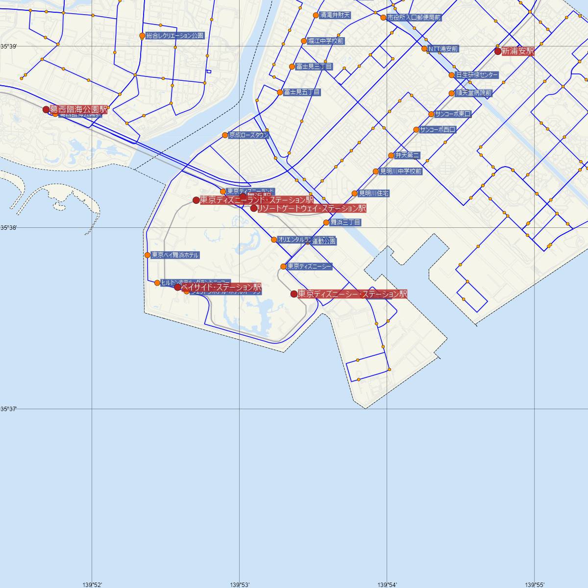 東京ディズニーシー･ステーション駅（ディズニーリゾートライン）周辺のバス路線図