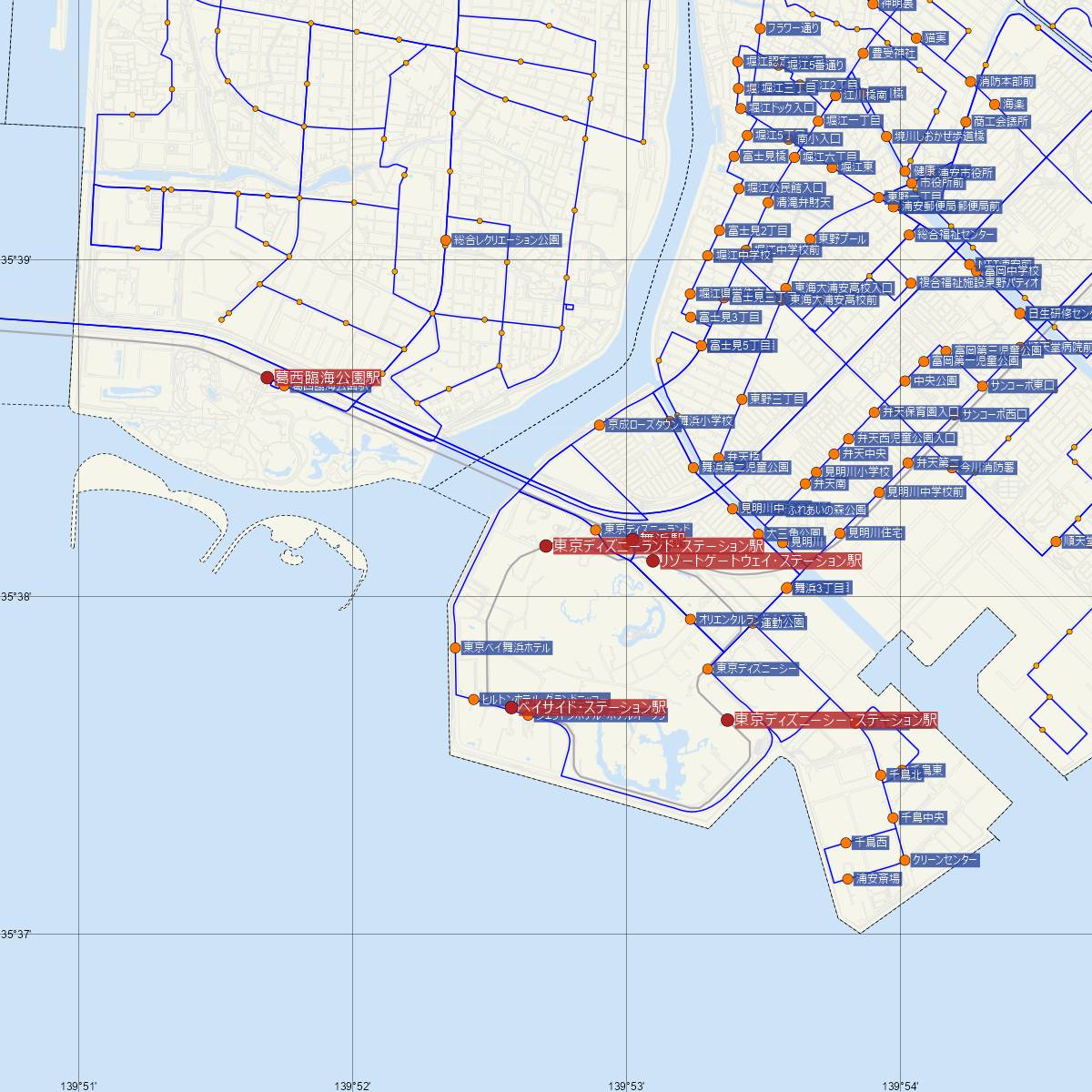 東京ディズニーランド･ステーション駅（ディズニーリゾートライン）周辺のバス路線図