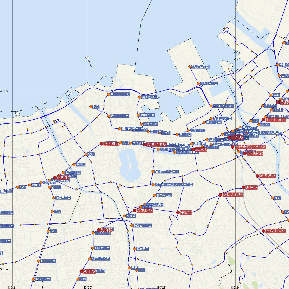 大濠公園駅（福岡市地下鉄）周辺のバス路線図