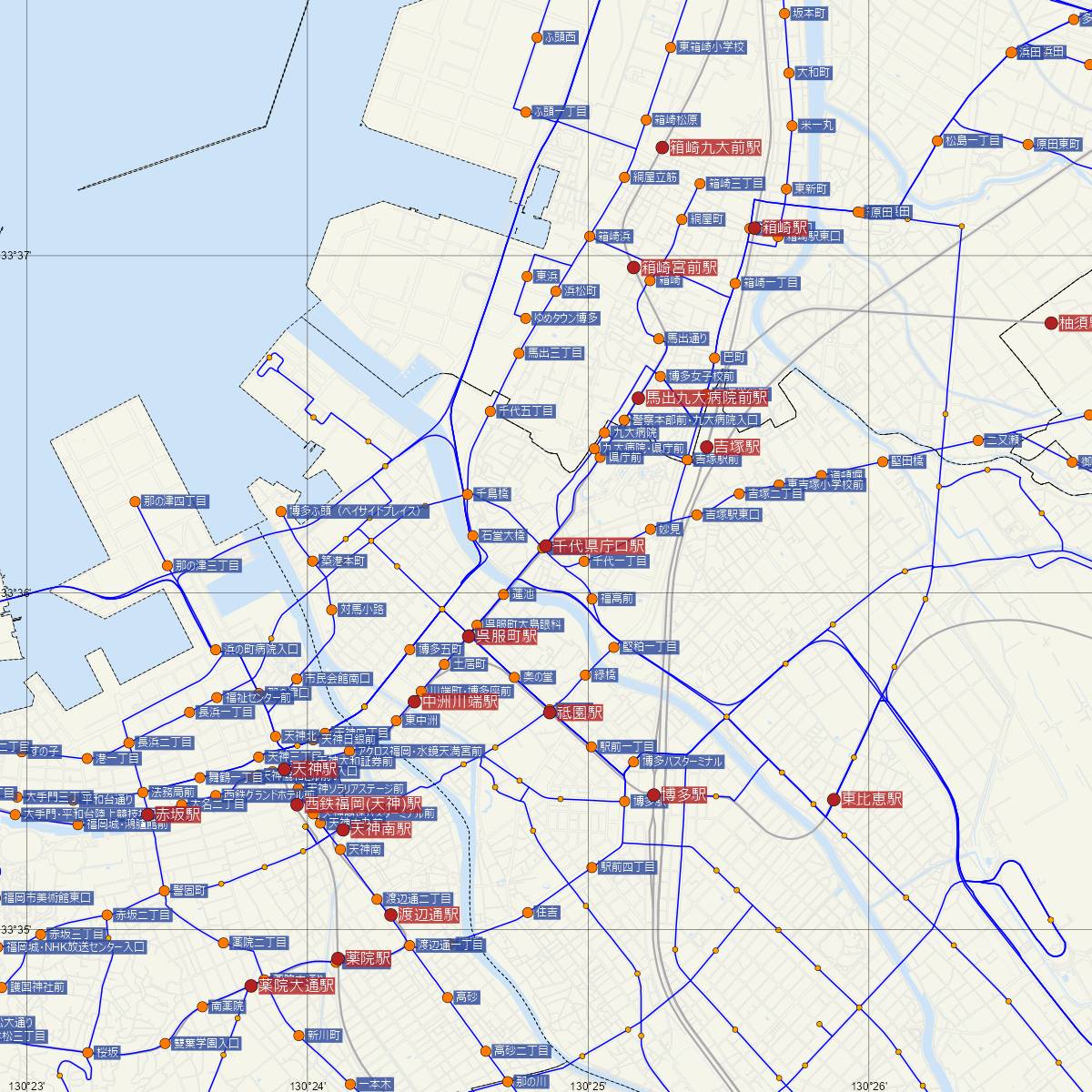 千代県庁口駅（福岡市地下鉄）周辺のバス路線図