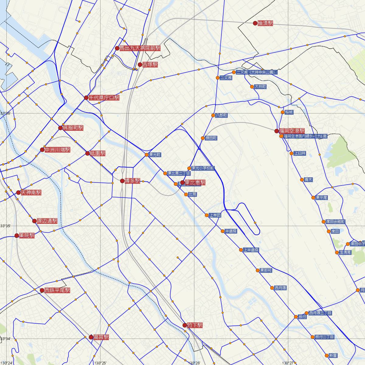 東比恵駅（福岡市地下鉄）周辺のバス路線図