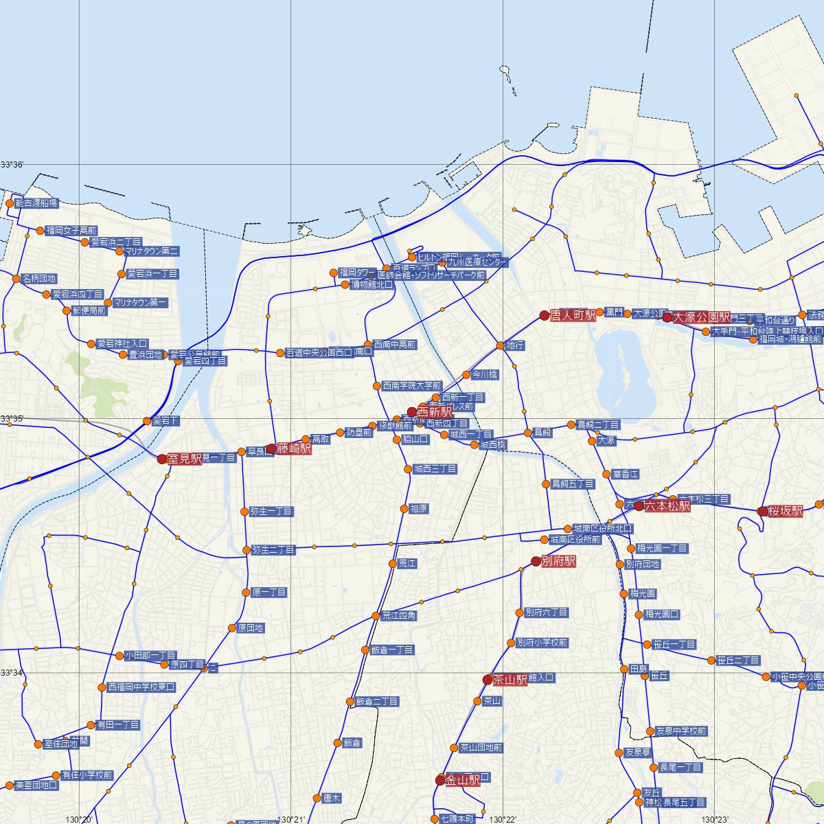 西新駅（福岡市地下鉄）周辺のバス路線図