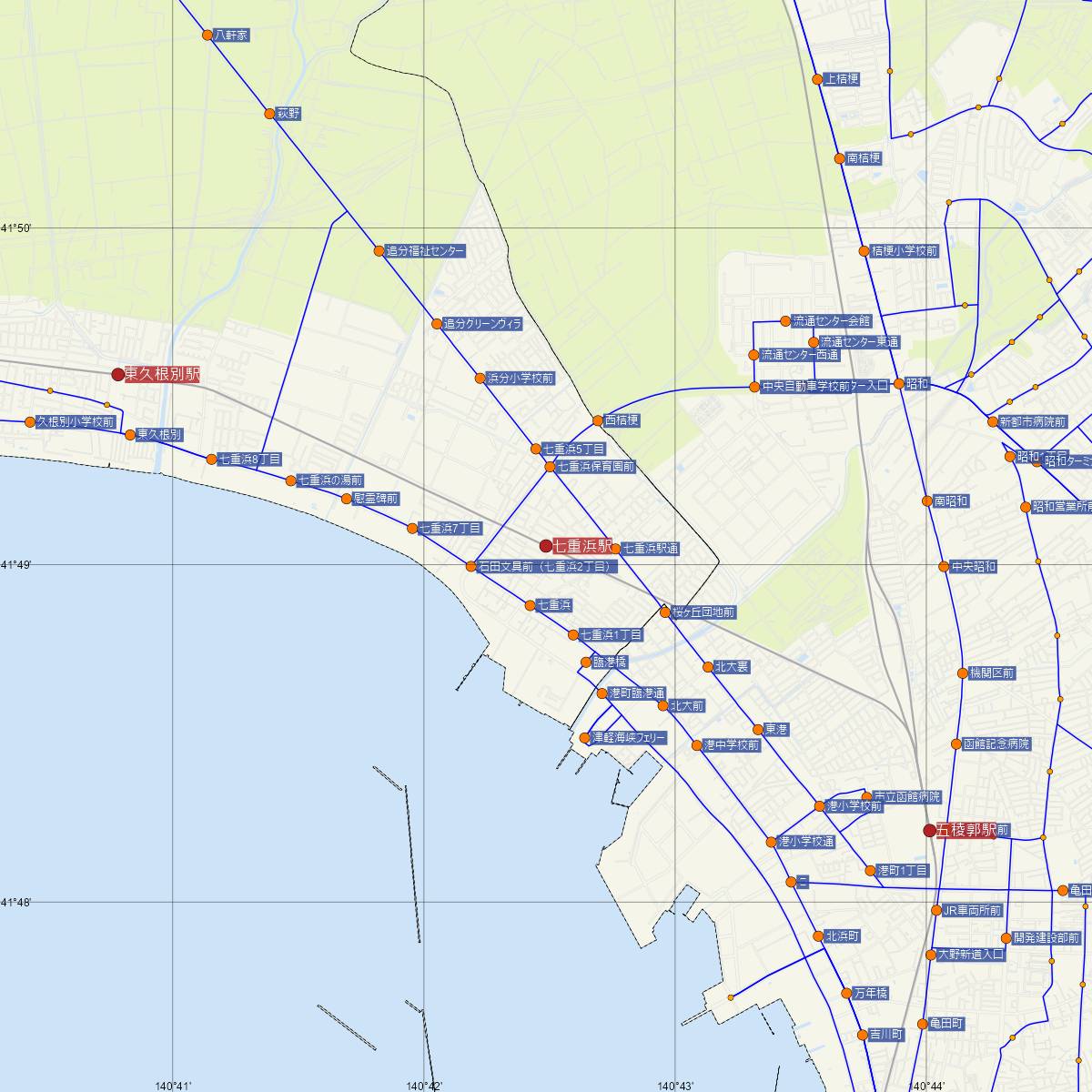 七重浜駅（道南いさりび鉄道）周辺のバス路線図