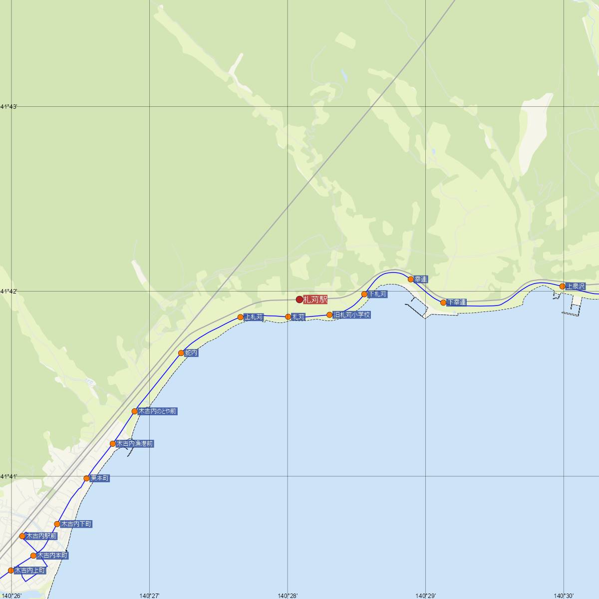 札苅駅（道南いさりび鉄道）周辺のバス路線図