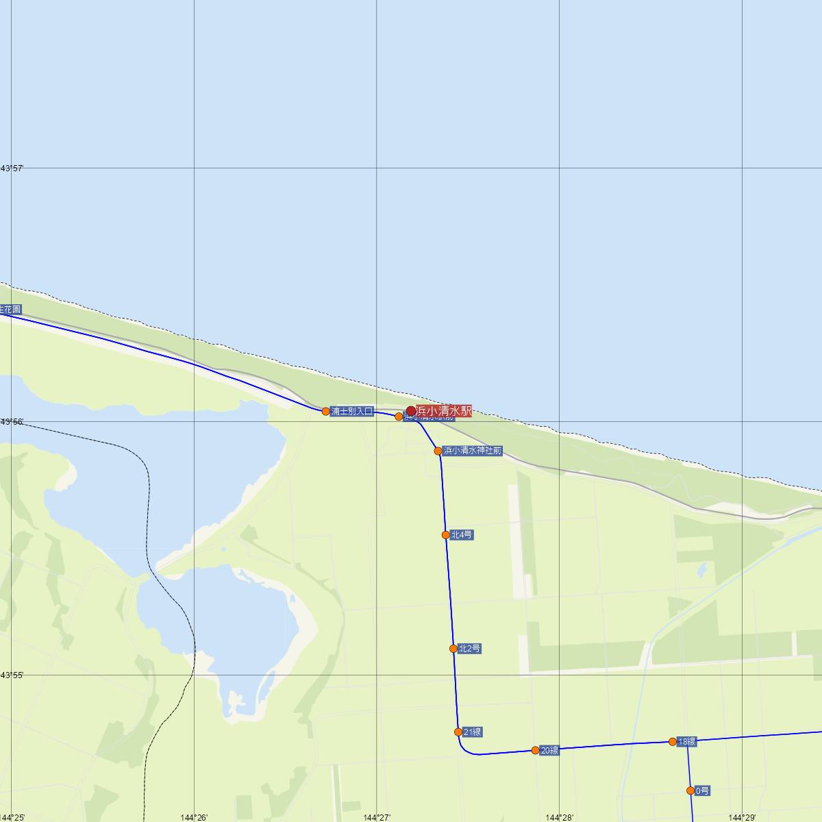 浜小清水駅（JR北海道）周辺のバス路線図