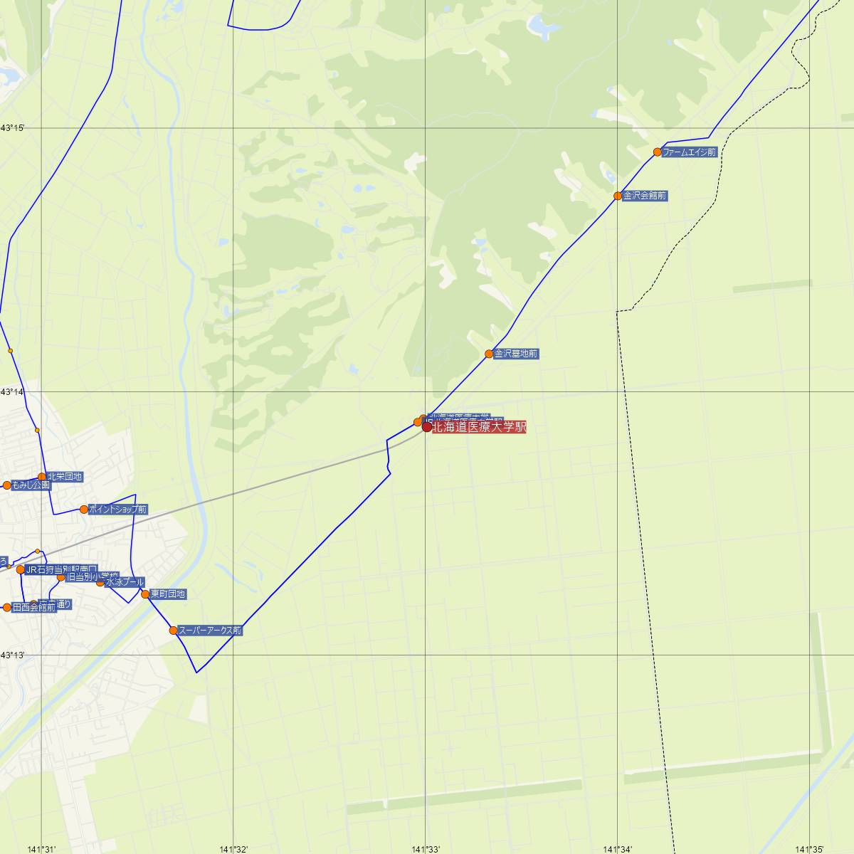 北海道医療大学駅（JR北海道）周辺のバス路線図