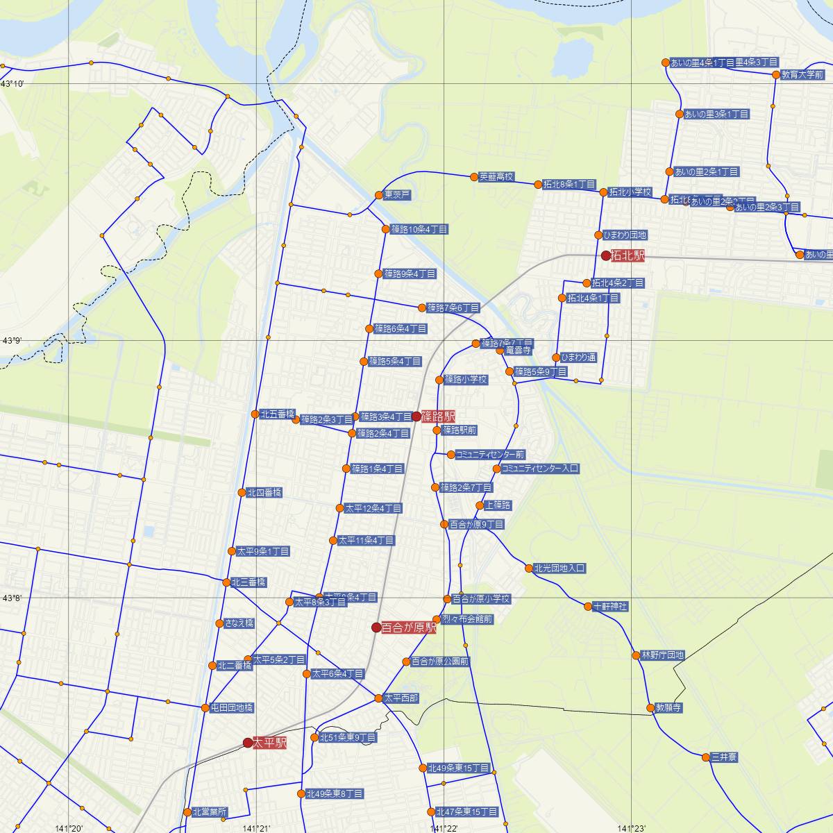 篠路駅（JR北海道）周辺のバス路線図