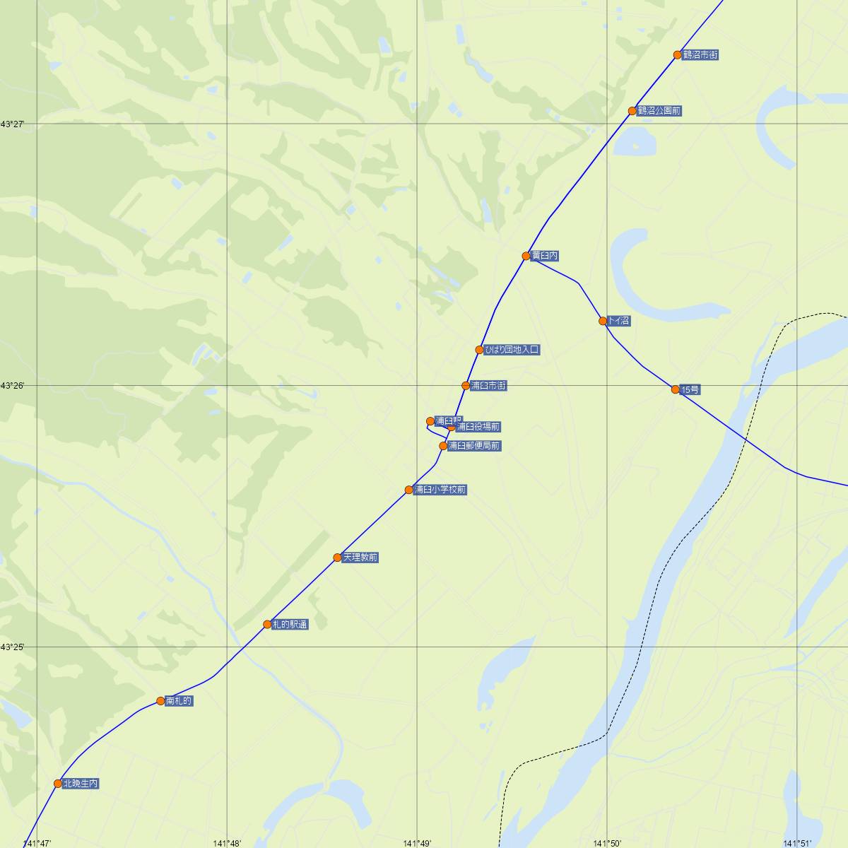 浦臼駅（JR北海道）周辺のバス路線図