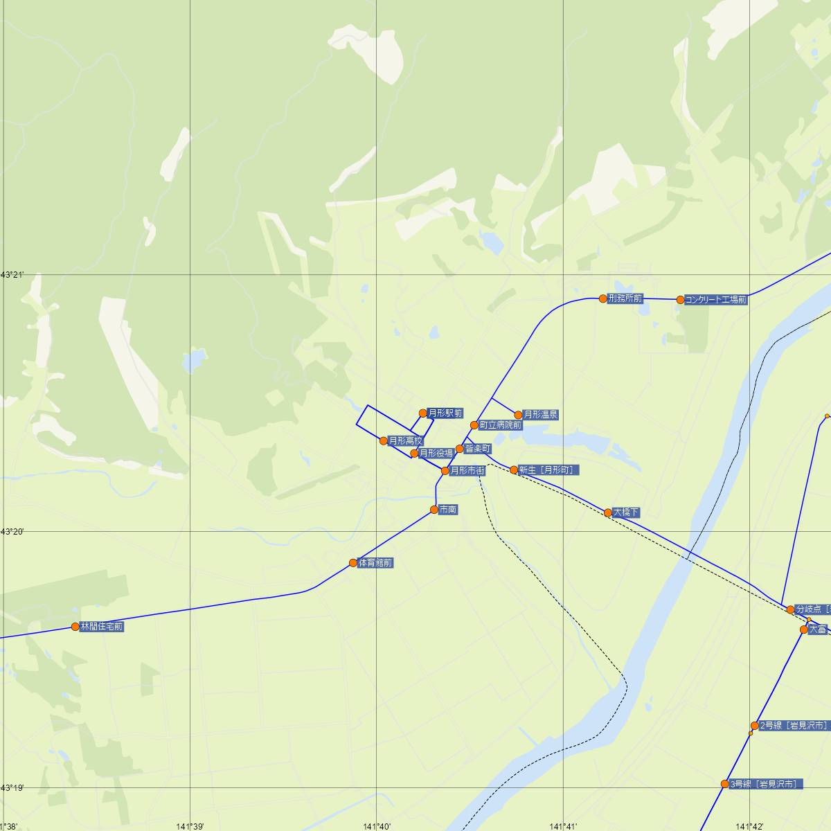 石狩月形駅（JR北海道）周辺のバス路線図