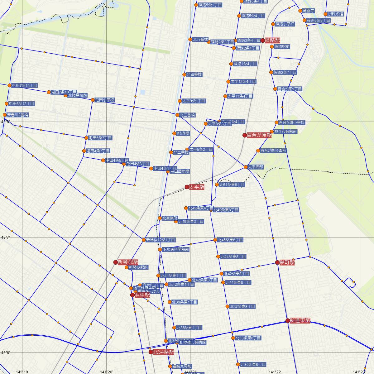 太平駅（JR北海道）周辺のバス路線図