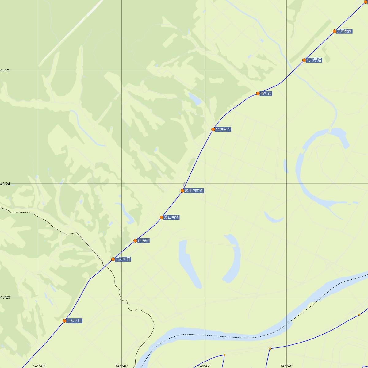 晩生内駅（JR北海道）周辺のバス路線図