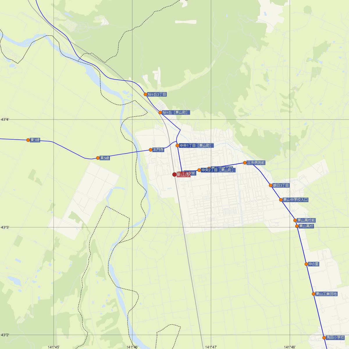 栗山駅（JR北海道）周辺のバス路線図