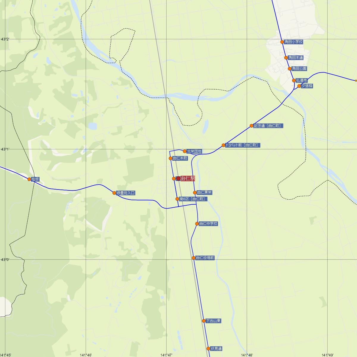 由仁駅（JR北海道）周辺のバス路線図