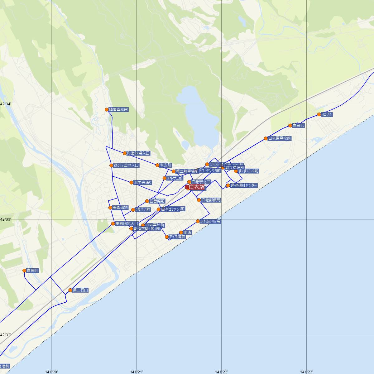 白老駅（JR北海道）周辺のバス路線図